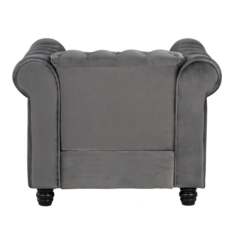 Fauteuil club Chesterfield en velours, fauteuil rembourré capitonné avec clous décoratifs et pieds en bois massif pour salon