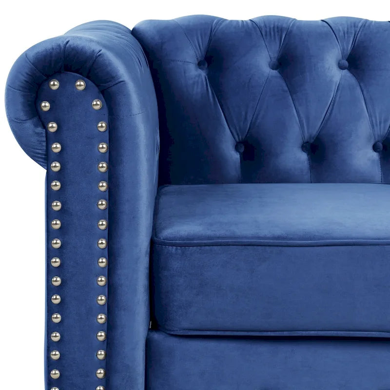 Fauteuil club Chesterfield en velours, fauteuil rembourré capitonné avec clous décoratifs et pieds en bois massif pour salon