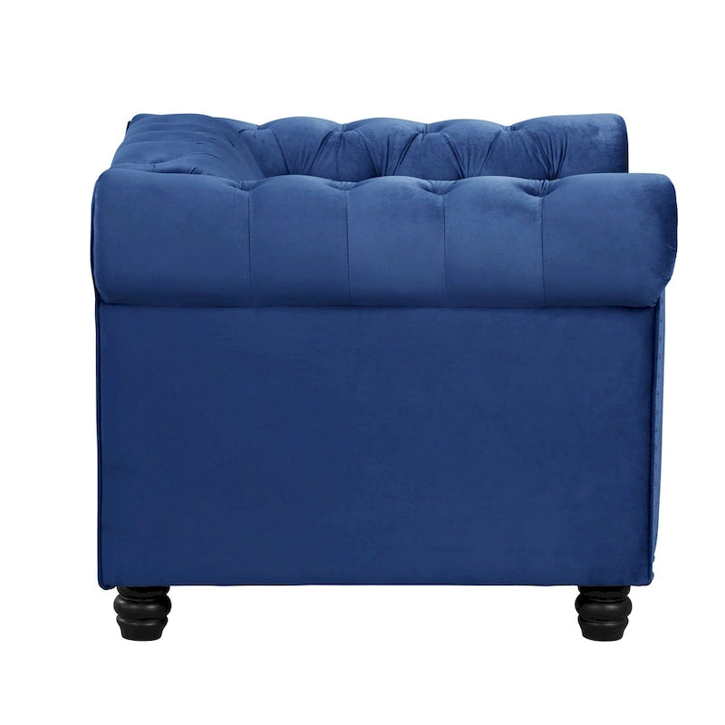 Fauteuil club Chesterfield en velours, fauteuil rembourré capitonné avec clous décoratifs et pieds en bois massif pour salon
