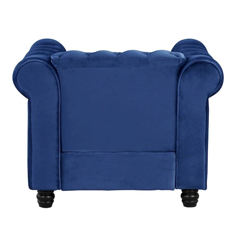 Fauteuil club Chesterfield en velours, fauteuil rembourré capitonné avec clous décoratifs et pieds en bois massif pour salon