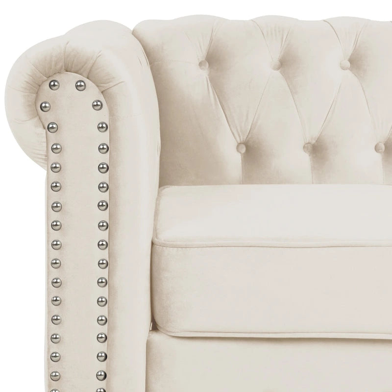 Fauteuil club Chesterfield en velours, fauteuil rembourré capitonné avec clous décoratifs et pieds en bois massif pour salon