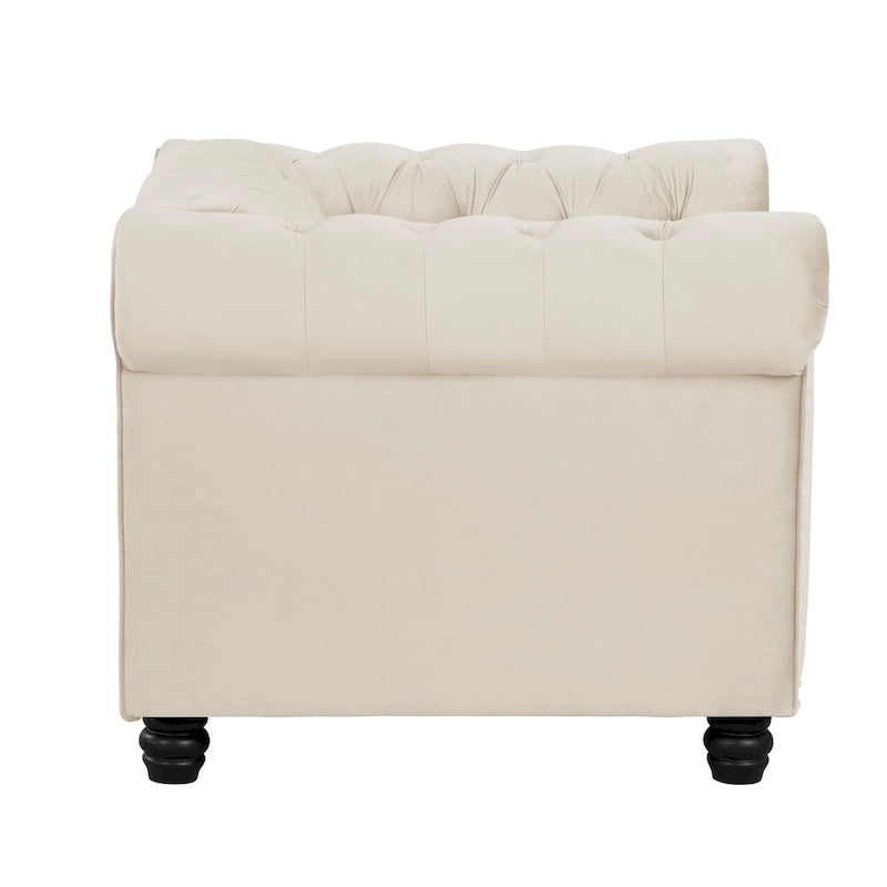 Fauteuil club Chesterfield en velours, fauteuil rembourré capitonné avec clous décoratifs et pieds en bois massif pour salon