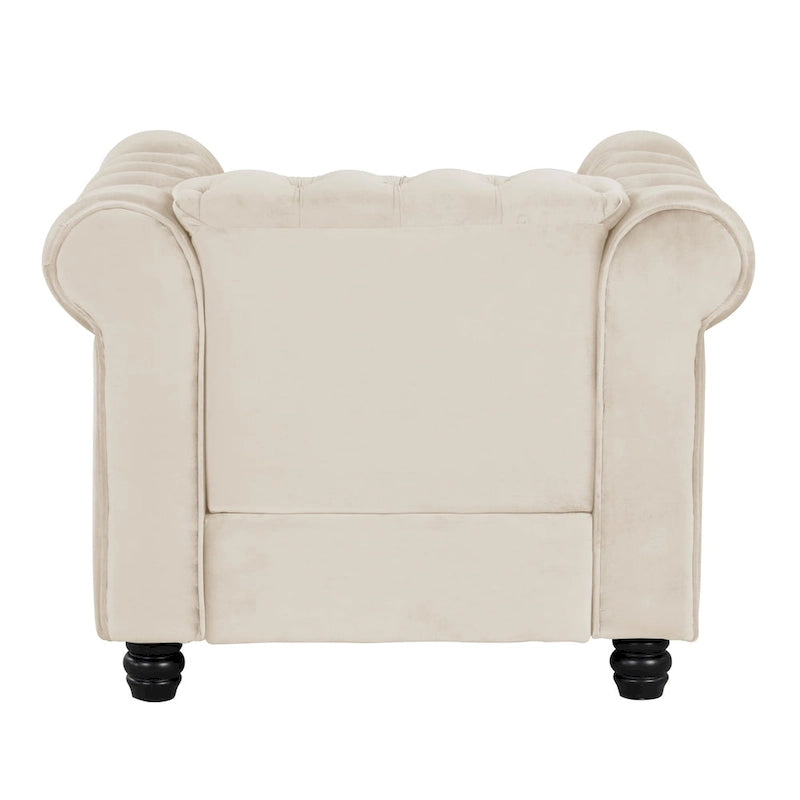 Fauteuil club Chesterfield en velours, fauteuil rembourré capitonné avec clous décoratifs et pieds en bois massif pour salon