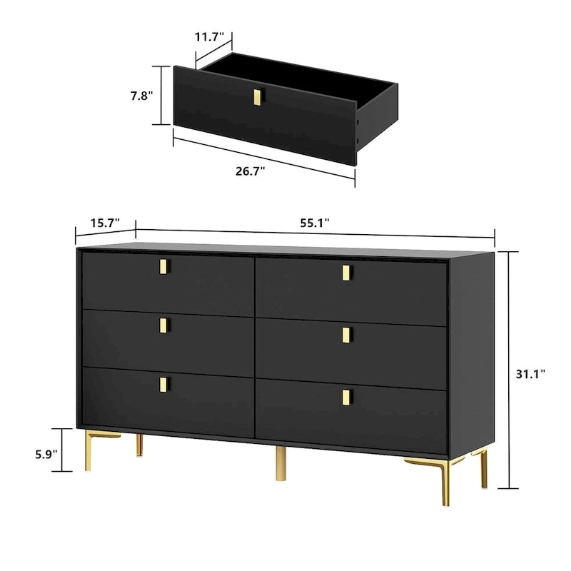 Commode de rangement à 6 tiroirs, style Mid-Century
