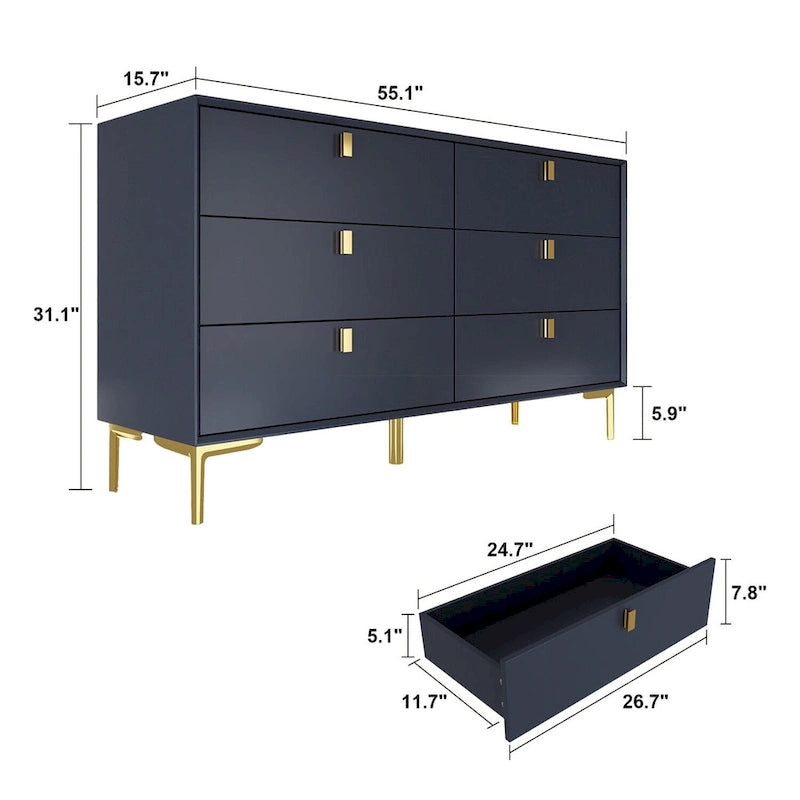 Commode de rangement à 6 tiroirs, style Mid-Century