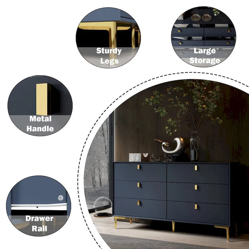 Commode de rangement à 6 tiroirs, style Mid-Century