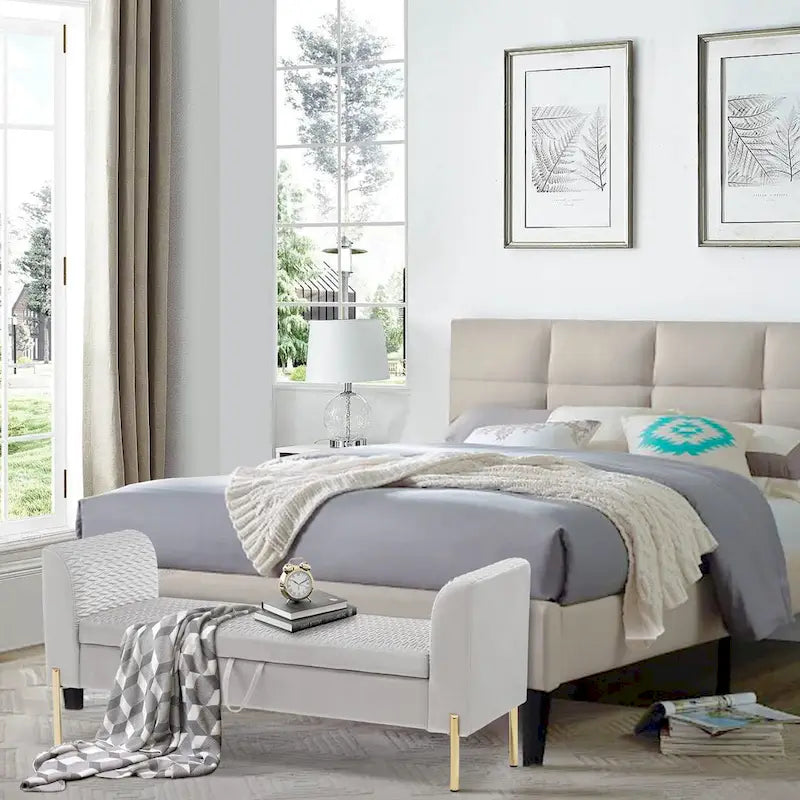 Banc ottoman de rangement, banc d'entrée en velours rembourré avec accoudoir et grand espace de rangement pour le salon - 132 cm