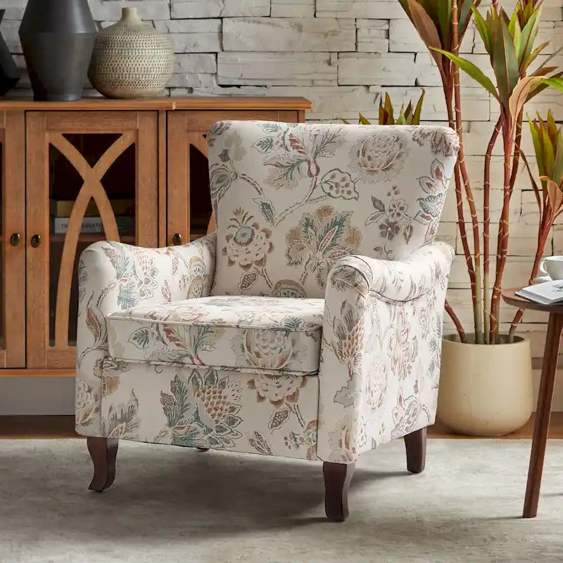 Samouel Modern Floral Upholstered Armchair with Wingback Design by 
