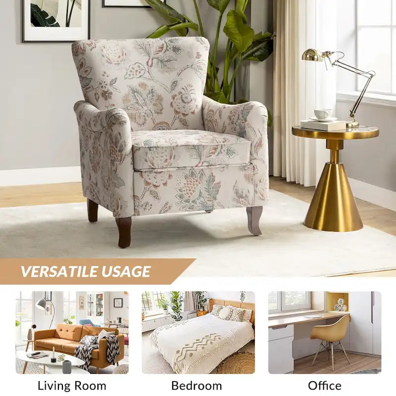 Fauteuil capitonné floral moderne avec dossier à oreilles