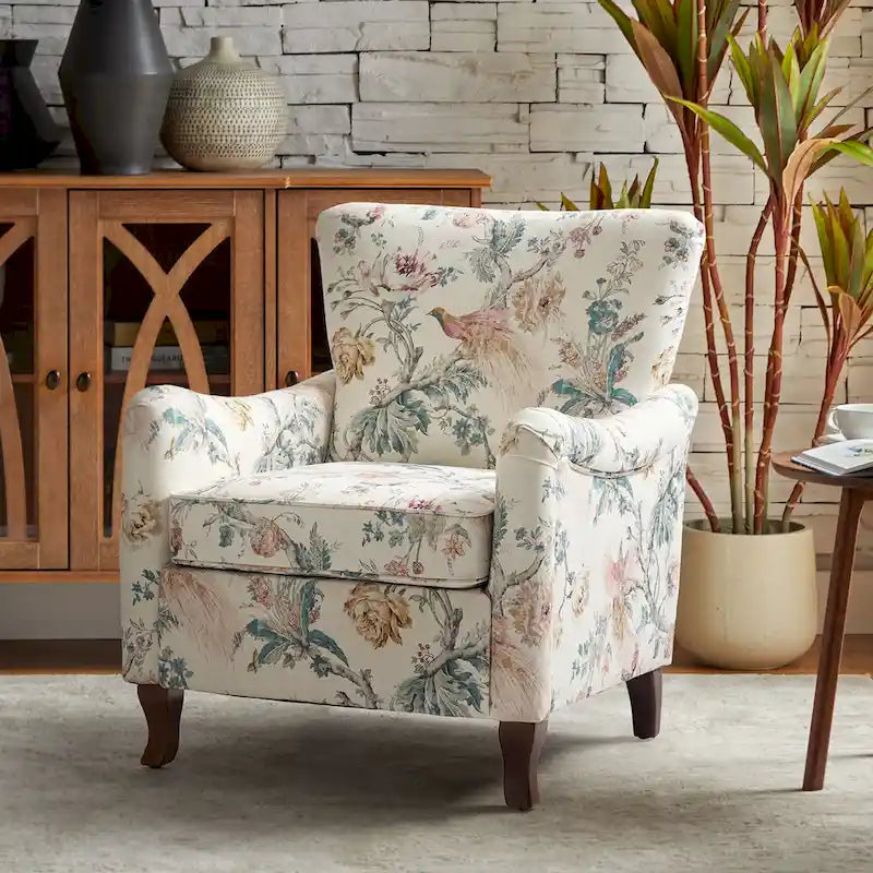 Fauteuil capitonné floral moderne avec dossier à oreilles
