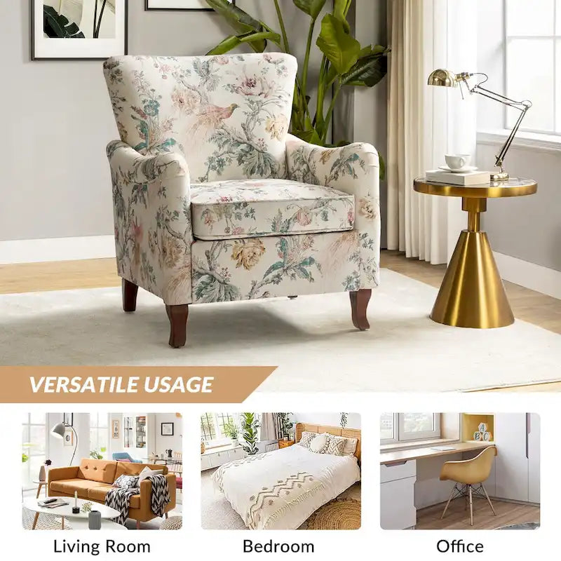 Fauteuil capitonné floral moderne avec dossier à oreilles