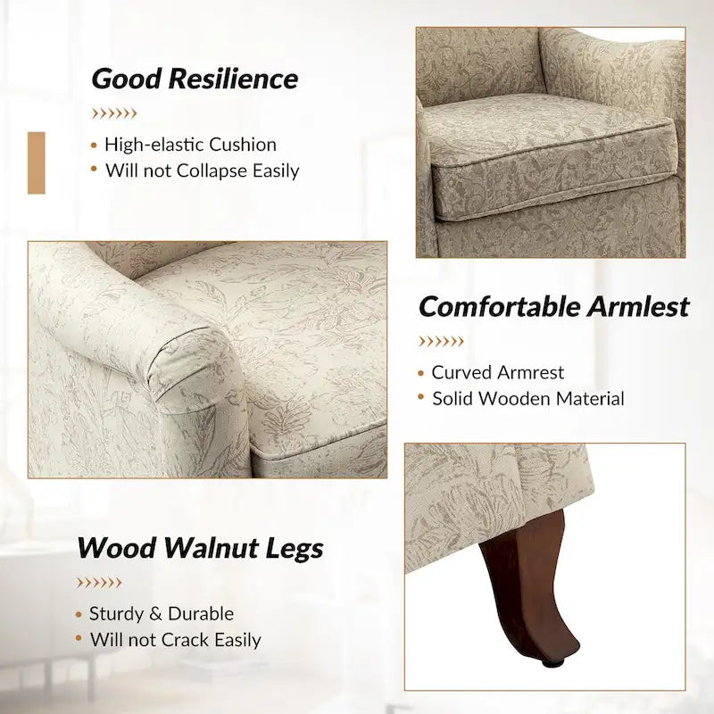 Fauteuil capitonné floral moderne avec dossier à oreilles