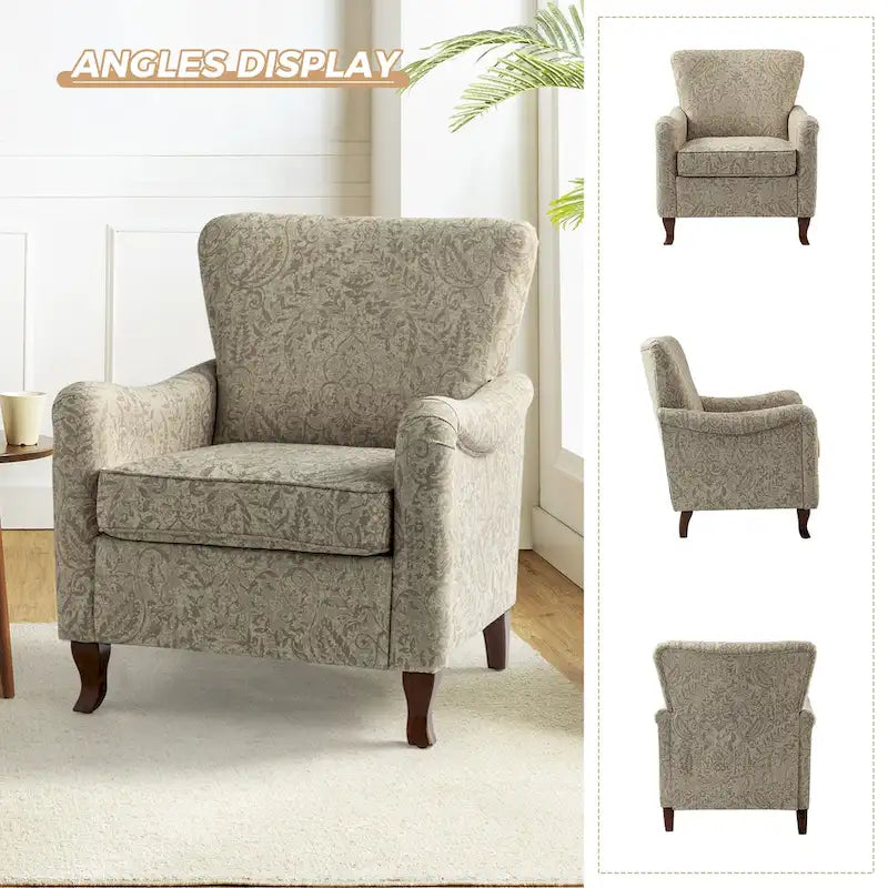 Fauteuil capitonné floral moderne avec dossier à oreilles
