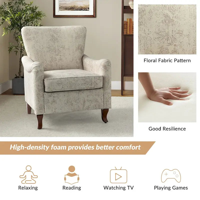 Fauteuil capitonné floral moderne avec dossier à oreilles