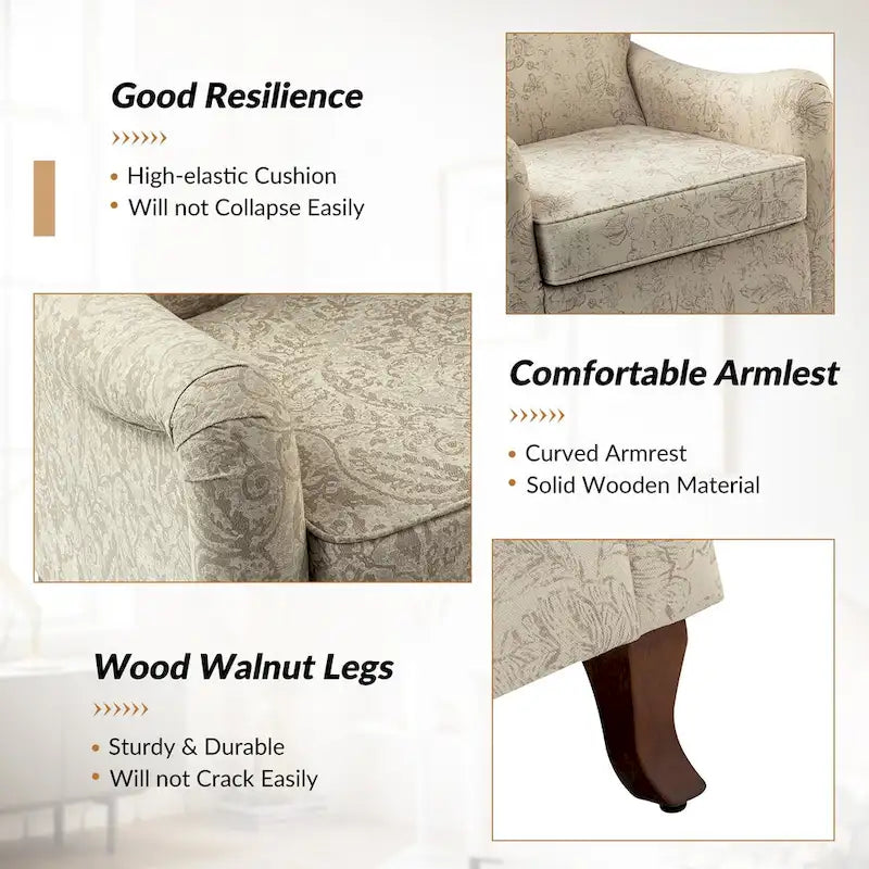 Fauteuil capitonné floral moderne avec dossier à oreilles