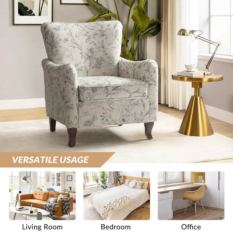 Fauteuil capitonné floral moderne avec dossier à oreilles