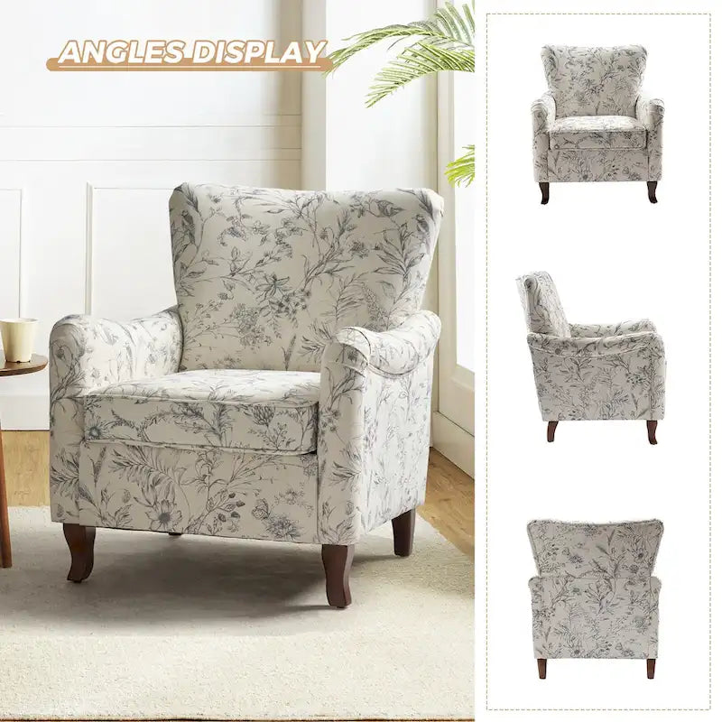 Fauteuil capitonné floral moderne avec dossier à oreilles