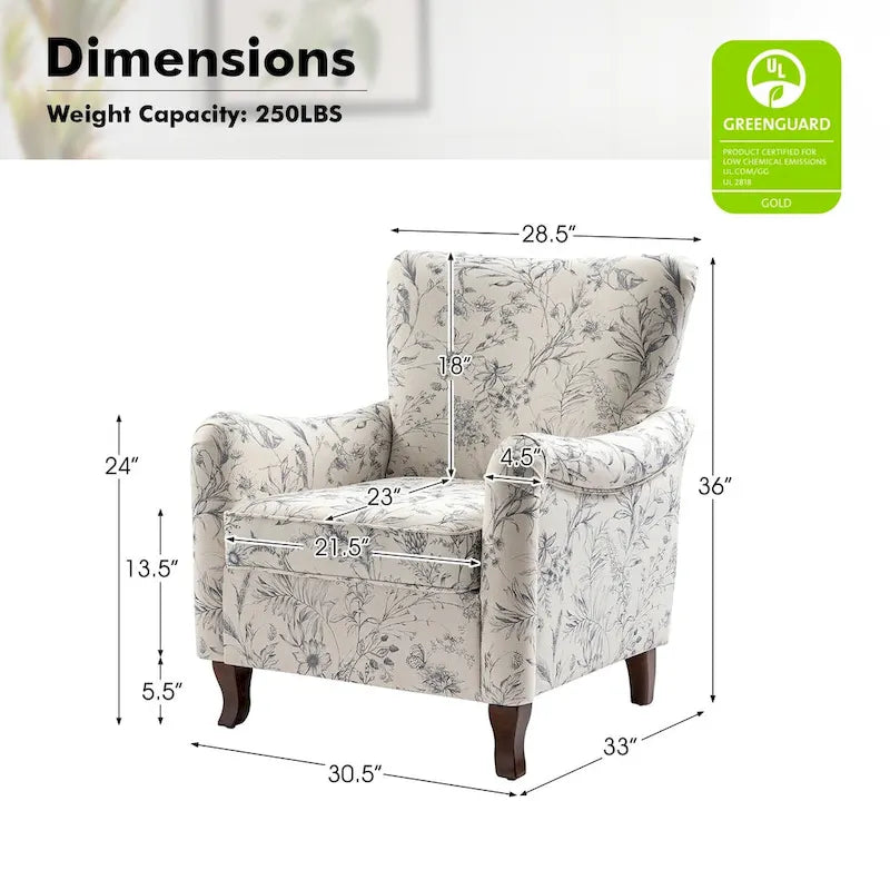 Fauteuil capitonné floral moderne avec dossier à oreilles