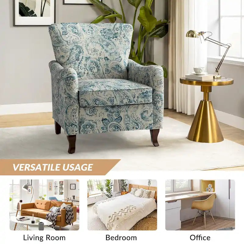 Fauteuil capitonné floral moderne avec dossier à oreilles
