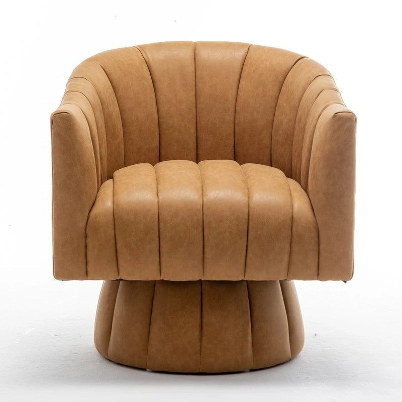 Fauteuil pivotant rond rembourré en cuir synthétique de style Mid-Century