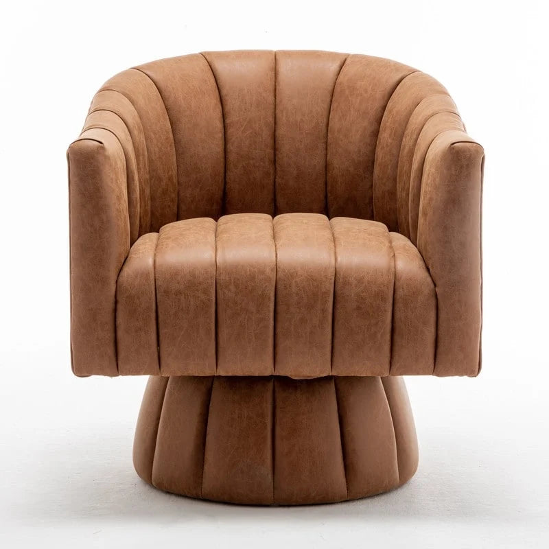 Fauteuil pivotant rond rembourré en cuir synthétique de style Mid-Century