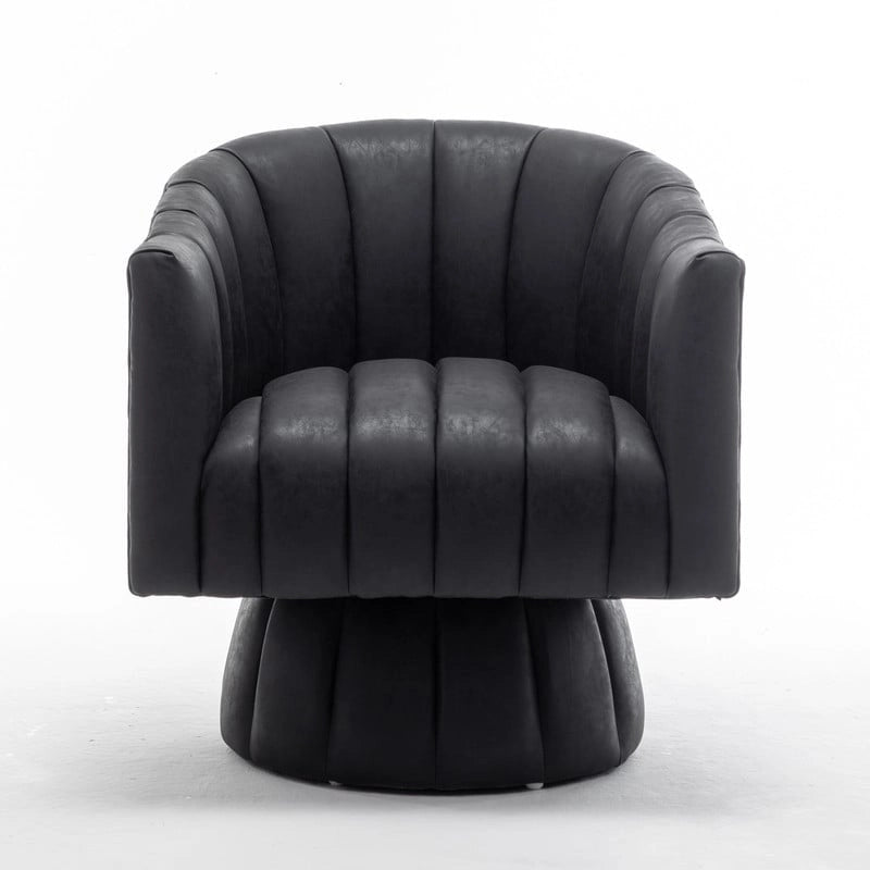 Fauteuil pivotant rond rembourré en cuir synthétique de style Mid-Century