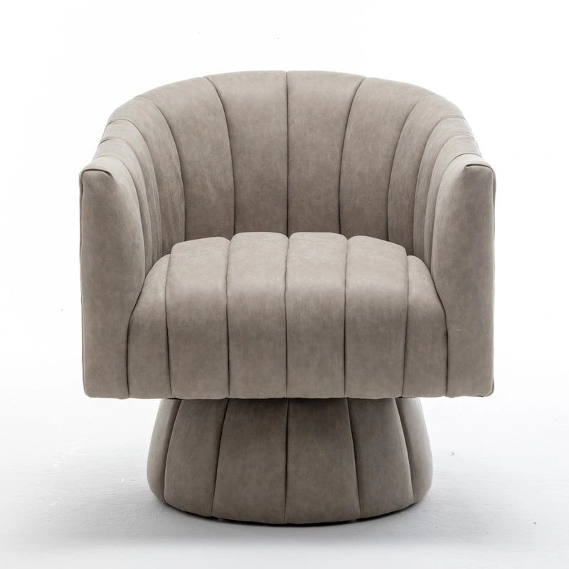 Fauteuil pivotant rond rembourré en cuir synthétique de style Mid-Century
