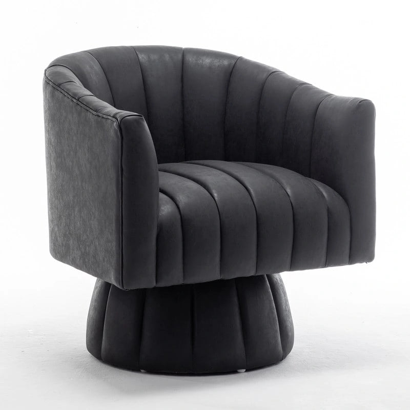 Fauteuil pivotant rond rembourré en cuir synthétique de style Mid-Century