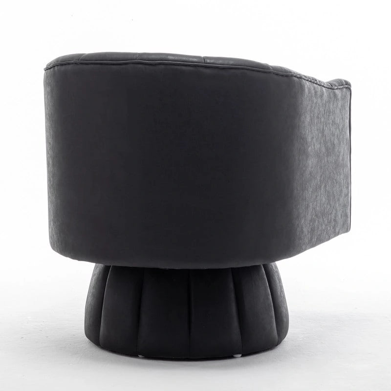 Fauteuil pivotant rond rembourré en cuir synthétique de style Mid-Century
