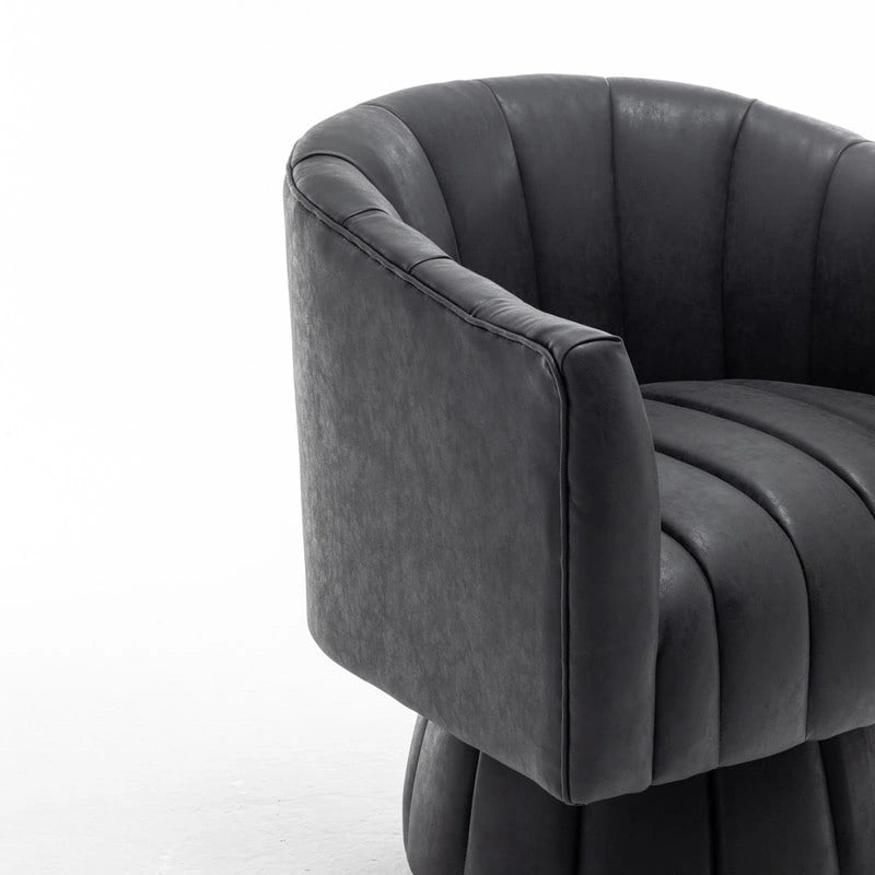 Fauteuil pivotant rond rembourré en cuir synthétique de style Mid-Century