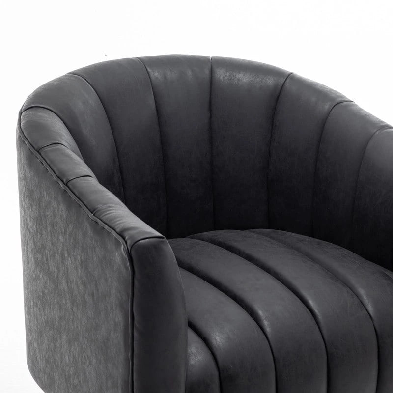 Fauteuil pivotant rond rembourré en cuir synthétique de style Mid-Century