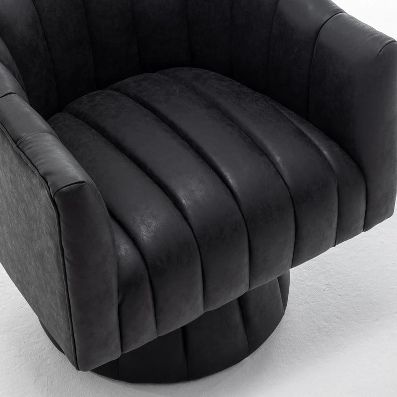 Fauteuil pivotant rond rembourré en cuir synthétique de style Mid-Century