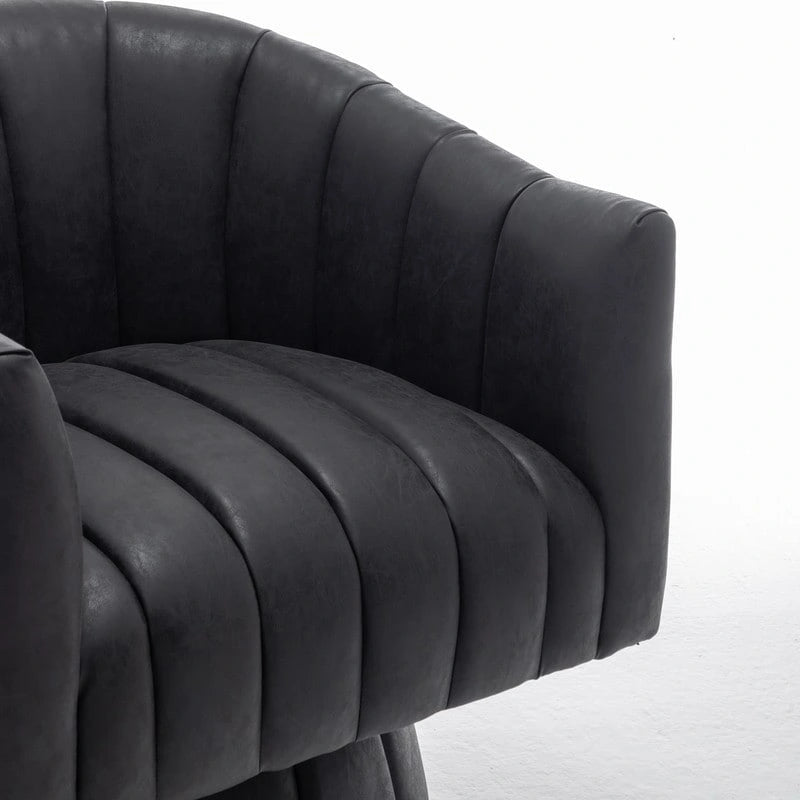 Fauteuil pivotant rond rembourré en cuir synthétique de style Mid-Century