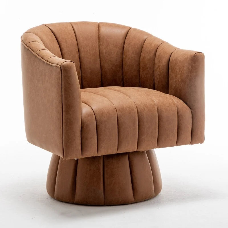 Fauteuil pivotant rond rembourré en cuir synthétique de style Mid-Century