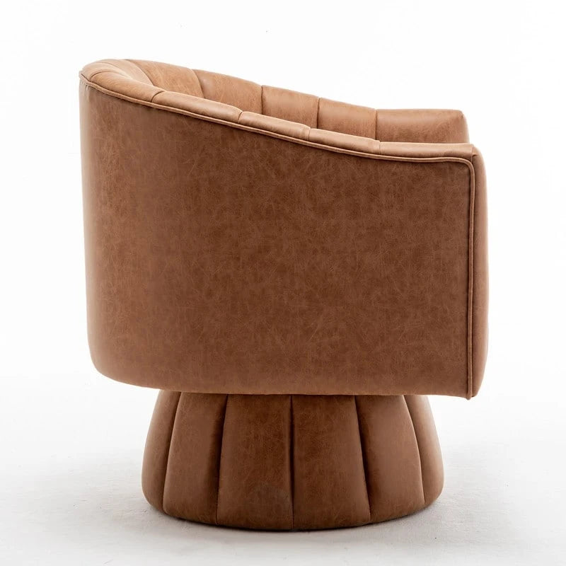 Fauteuil pivotant rond rembourré en cuir synthétique de style Mid-Century