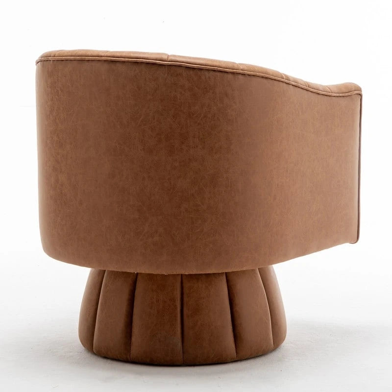 Fauteuil pivotant rond rembourré en cuir synthétique de style Mid-Century