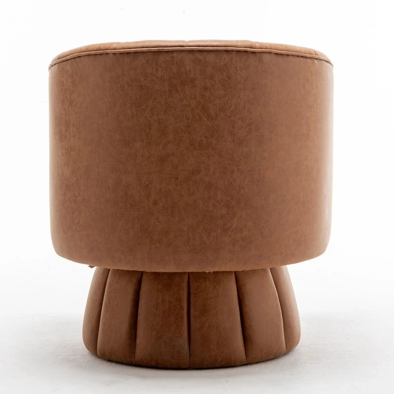 Fauteuil pivotant rond rembourré en cuir synthétique de style Mid-Century