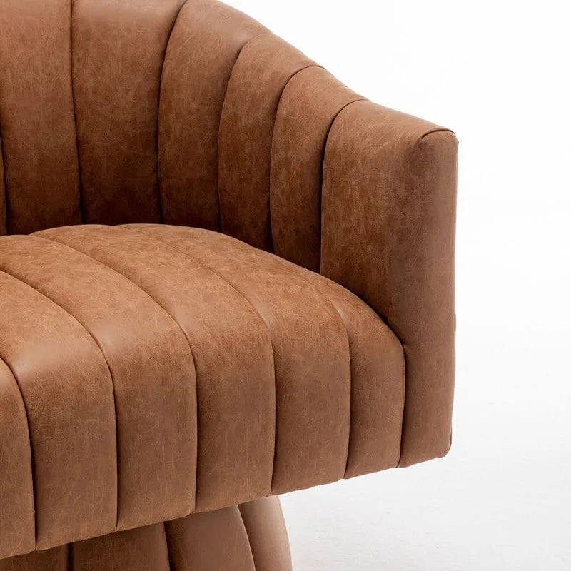 Fauteuil pivotant rond rembourré en cuir synthétique de style Mid-Century