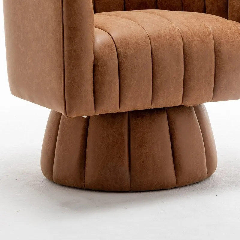 Fauteuil pivotant rond rembourré en cuir synthétique de style Mid-Century