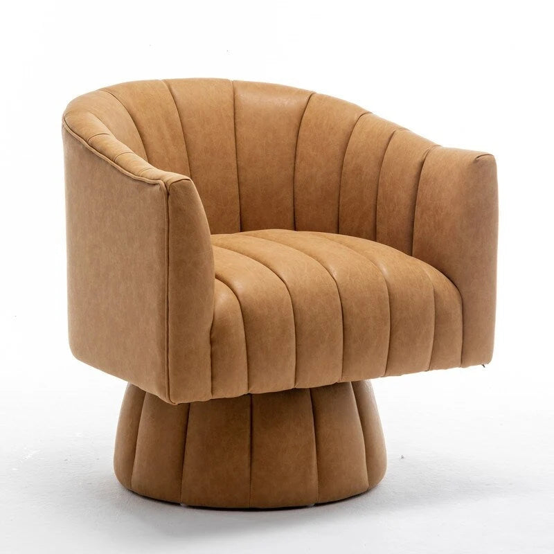 Fauteuil pivotant rond rembourré en cuir synthétique de style Mid-Century