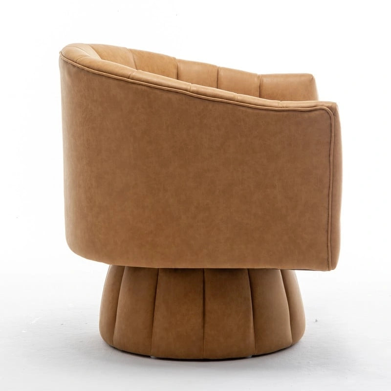 Fauteuil pivotant rond rembourré en cuir synthétique de style Mid-Century