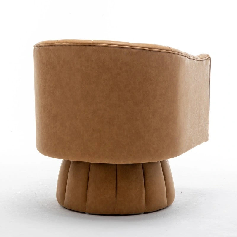 Fauteuil pivotant rond rembourré en cuir synthétique de style Mid-Century