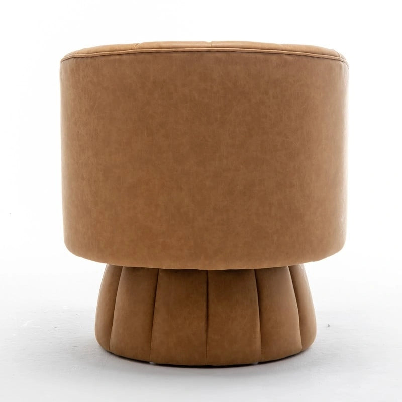 Fauteuil pivotant rond rembourré en cuir synthétique de style Mid-Century