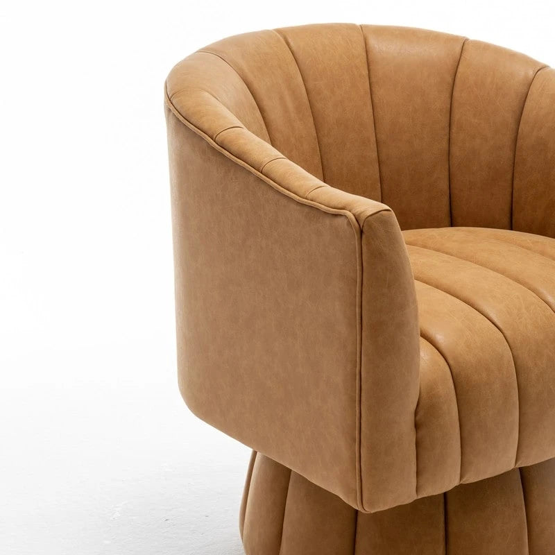 Fauteuil pivotant rond rembourré en cuir synthétique de style Mid-Century