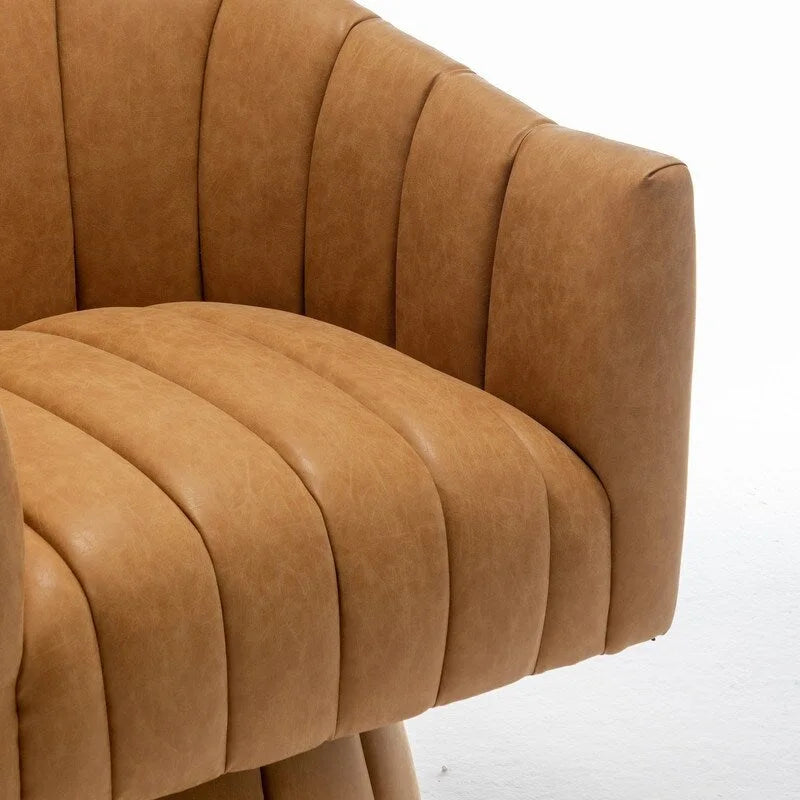 Fauteuil pivotant rond rembourré en cuir synthétique de style Mid-Century