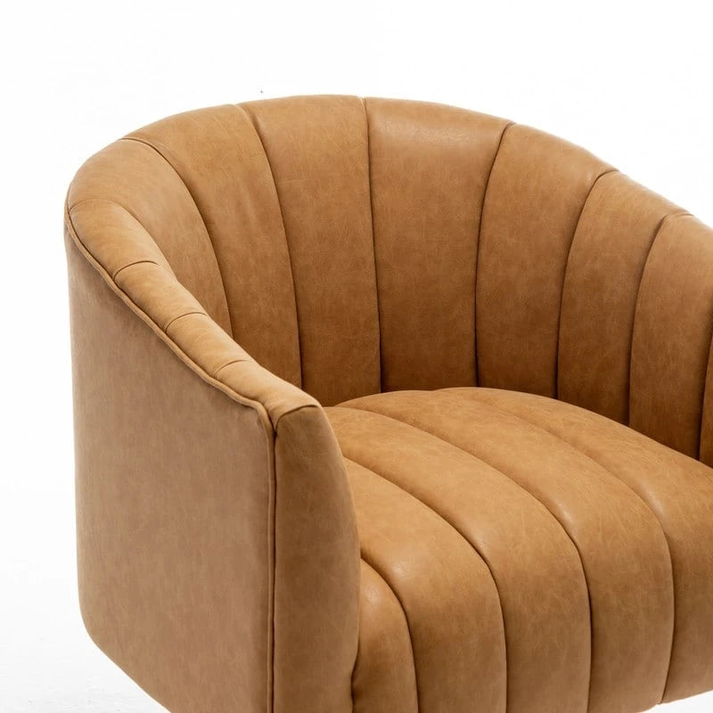 Fauteuil pivotant rond rembourré en cuir synthétique de style Mid-Century