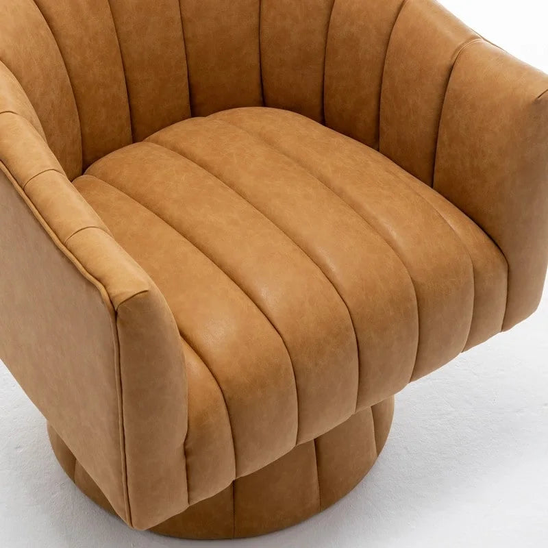 Fauteuil pivotant rond rembourré en cuir synthétique de style Mid-Century