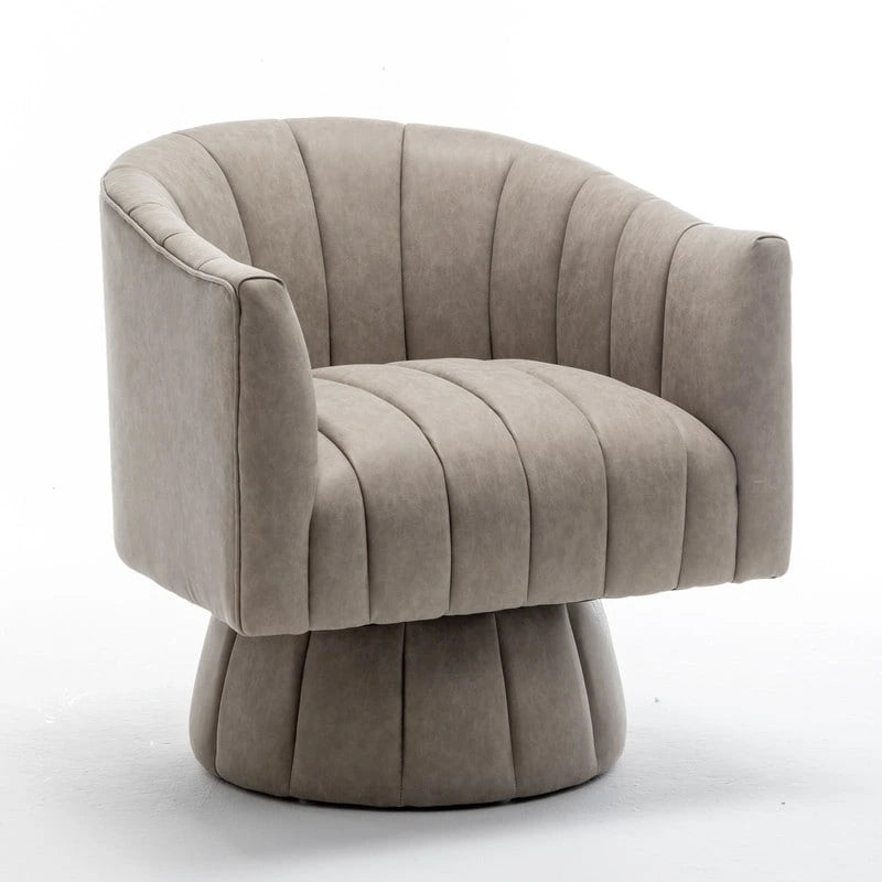 Fauteuil pivotant rond rembourré en cuir synthétique de style Mid-Century