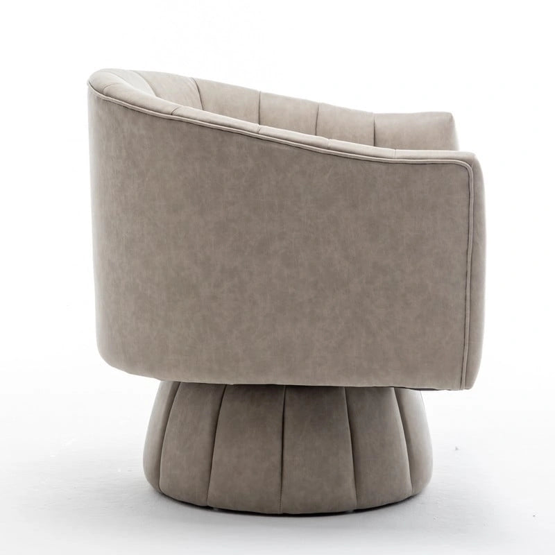 Fauteuil pivotant rond rembourré en cuir synthétique de style Mid-Century