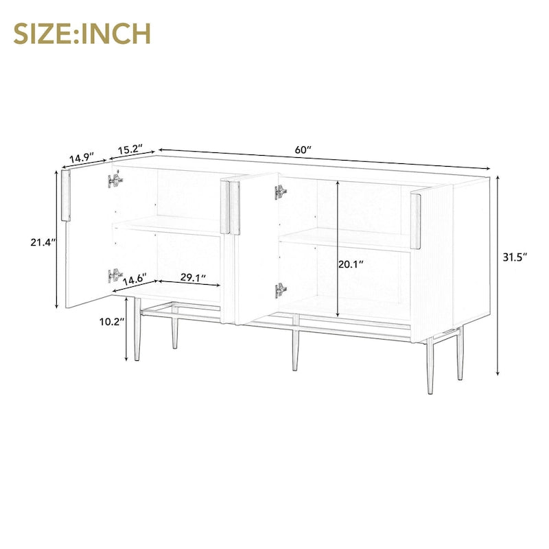 Buffet de rangement moderne à 4 portes pour salle à manger, salon, chambre, couloir